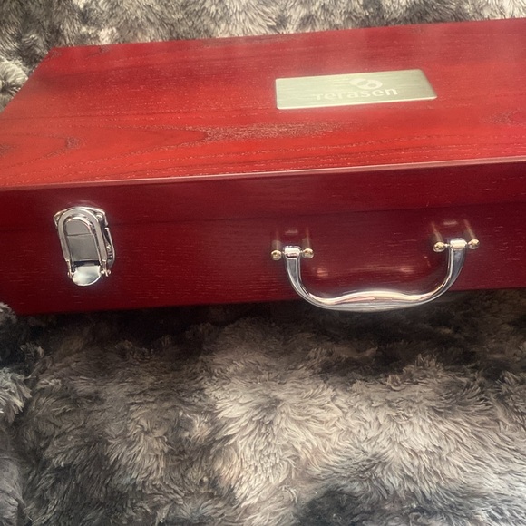 Elegant Red Wooden Case with Stainless Steel Barbecue  Tools - Picture 8 of 16